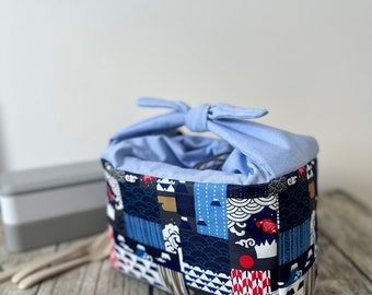 Japanese Vintage Poster Lunchbox Bag, Bento Bag, Personalised with Name Embroidery