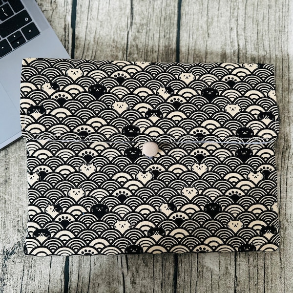 Japanese wave cat laptop sleeve, device protection cover for switch, ipad, tablet, kindle, macbook, laptop, personalized gift for cat lovers