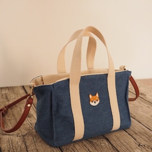 Hunde Stickerei Denim Umhängetasche: Handgemachte Umhängetasche im Japanischen Stil