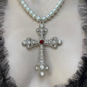 Renaissance cross necklace Baroque Cross pendant with pearl chain historical pearl necklace Tudor jewellery bridal cross necklace