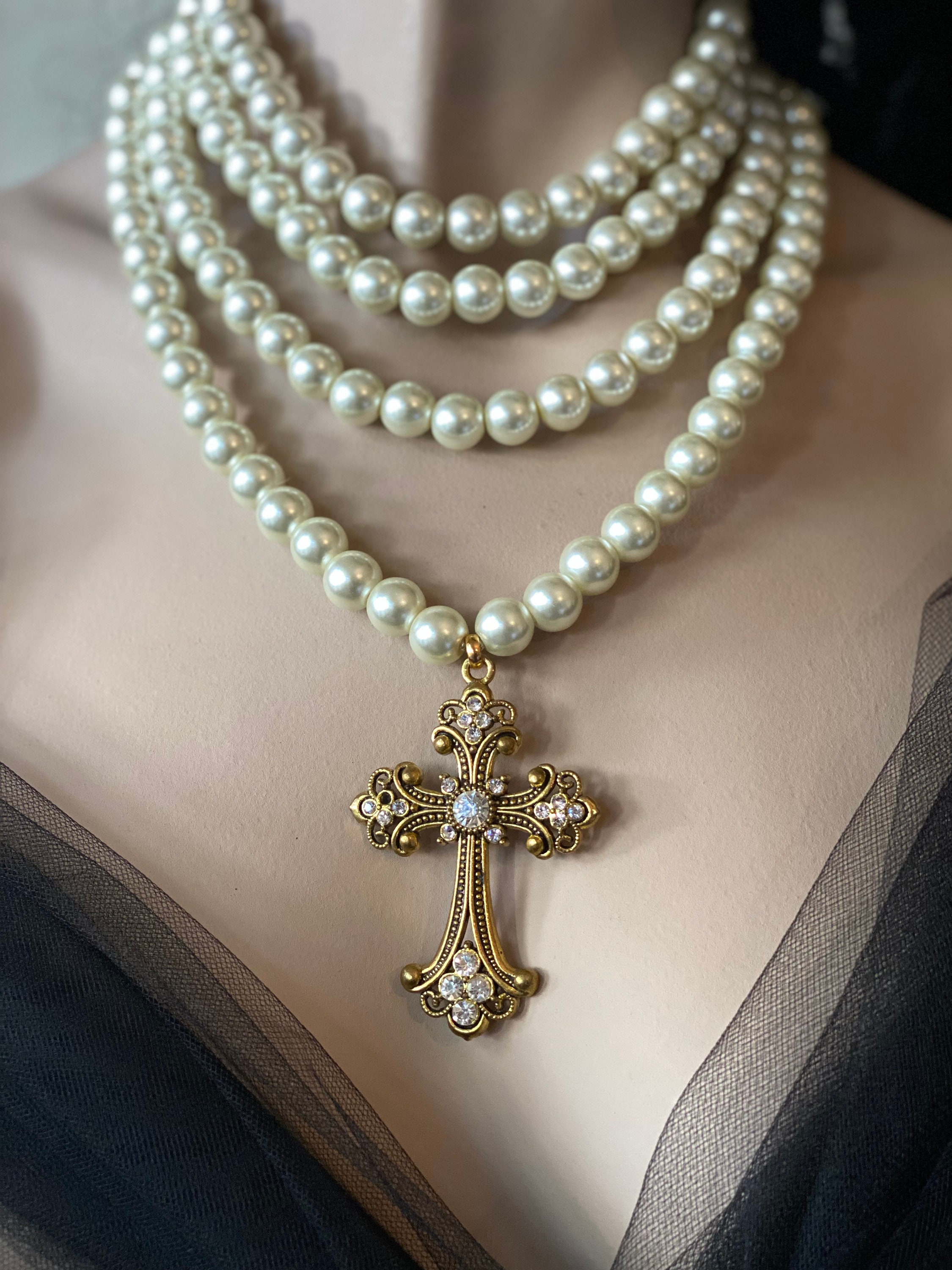 Pearl Cross Long Necklace Pearl Cross Long Necklace