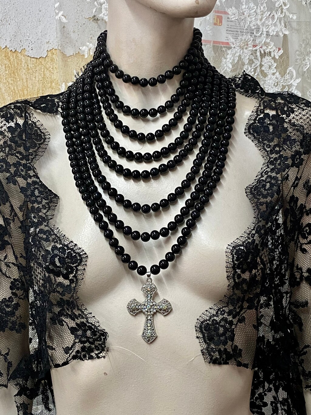 Collana Choker Donna Con Perle Nere E Ciondolo Cuore - Gioiello Gothic Punk E Boho Chic - JJDreams