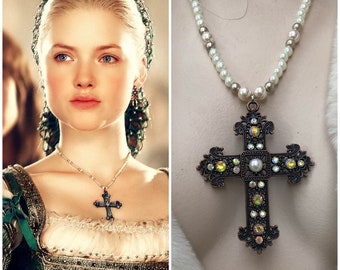Italian Renaissance necklace medieval jewelry Borgias necklace Renaissance cross necklace Tudor jewellery bridal cross necklace