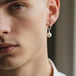 Pendiente de aro con perla para hombre, acero inoxidable (10 mm)