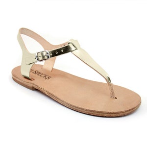 women&#39;s T bar  T strap sandals leather sandals, genuine leather, metallic leather, Greek Roman barefoot