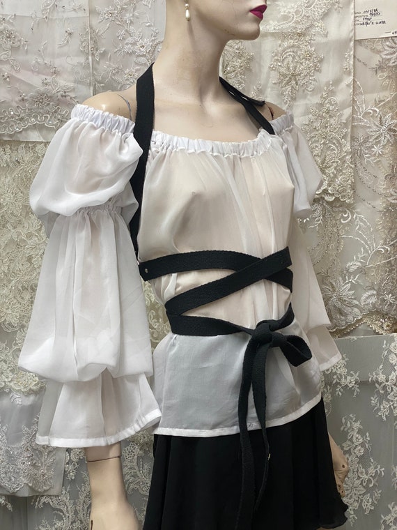 Medieval RENAISSANCE Gauze Chemise White Chiffon Top off the Shoulder Top Pirate Costume Shirt White Steampunk Top Renaissance Sleeves Etsy