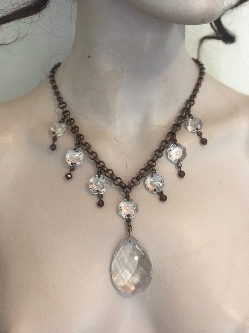 Chandelier crystal necklace vintage glass repurposed Etsy
