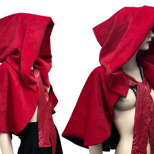 Red hooded cape capelet little red riding hood cosplay, costume fairy tale cape short cape with hood Gothic red cape, larp costume cape