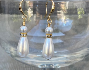 Teardrop Pearl earrings, Regency reproduction earrings, medieval jewellery earrings, Rococo jewellery Victorian teardrop pearl earrings