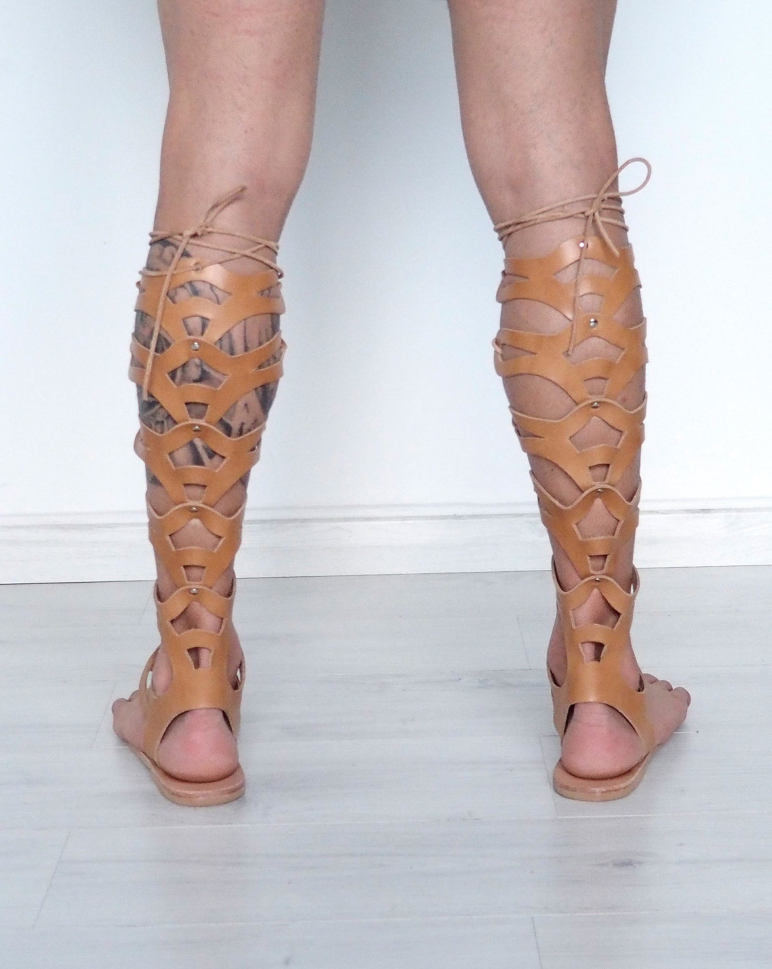 Gladiator Sandals for Men Tall Knee Length Toe Ring Leather - Etsy
