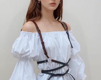 Renaissance Cotton Chemise, Off Shoulder Pirate Blouse, Balloon Sleeves
