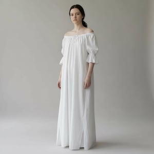 Wiktoriańska koszula nocna z odkrytymi ramionami | Suknia chłopska w stylu renesansowym | Koszula nocna w stylu Cottagecore | Miękka szczotkowana bawełna | Ręcznie robiony damski kostium
