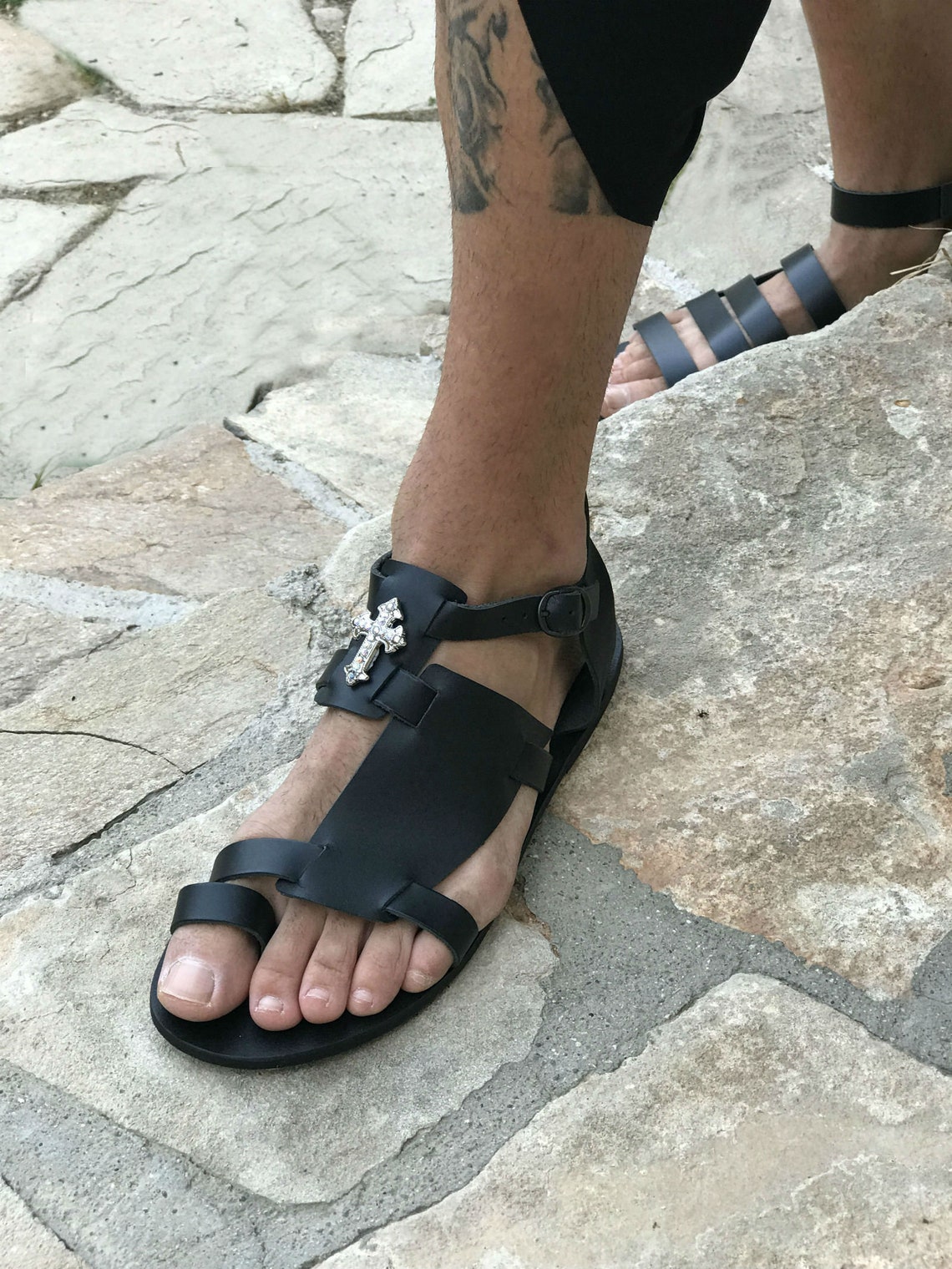 Herren Ledersandalen ungewöhnliche Sandalen mit Kreuz Etsy