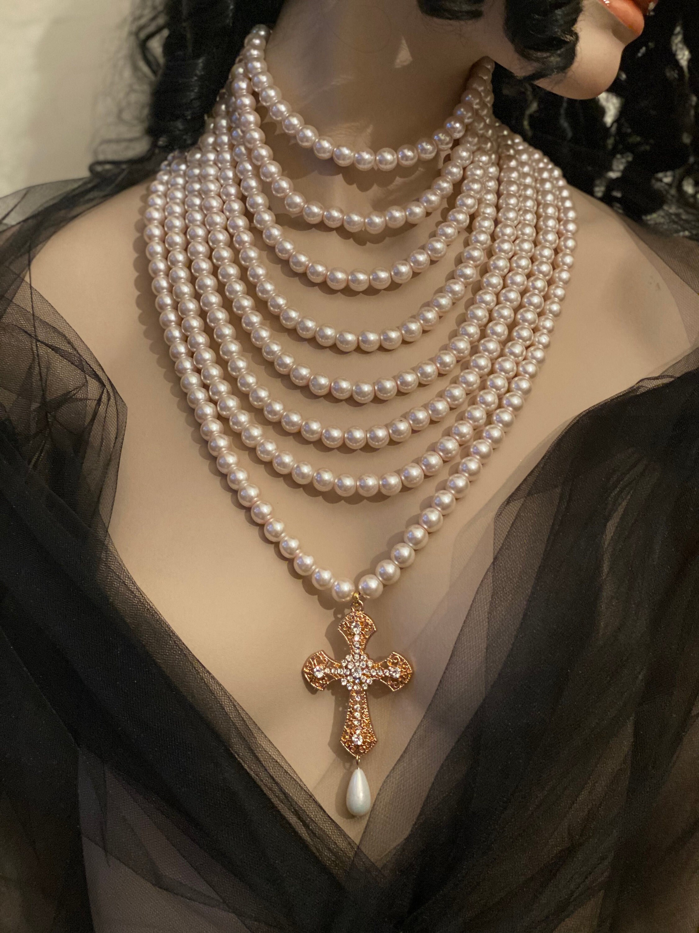 【DEARMINE】Cross Pearl Necklace Andie