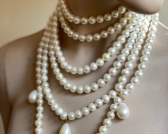 Multi strand pearl necklace, Renaissance pearl drop necklace The Great necklace bridal pearl necklace baroque necklace rococo necklace