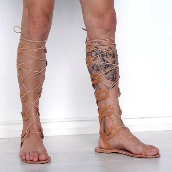 Gladiator Sandals for Men Tall Knee Length Toe Ring Leather - Etsy