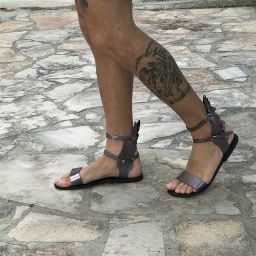 Winged Leather Gladiator Sandals for Men Ankle High Summer - Etsy
