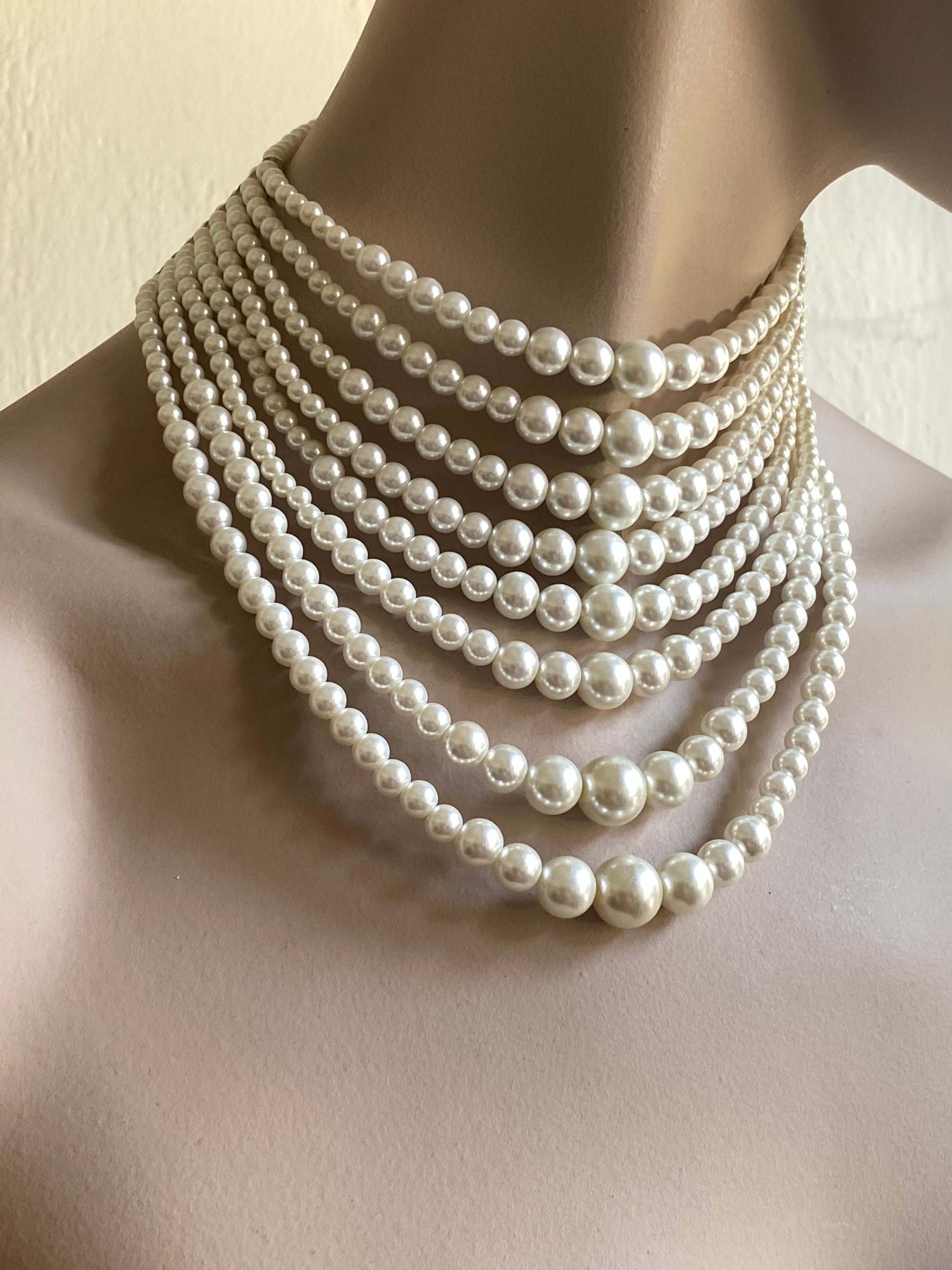 ●VVV● Custard Mix Pearl Bead Necklace 24FWNK114MXF Pearl Choker Necklace, Multi Color Dainty Natural Stone