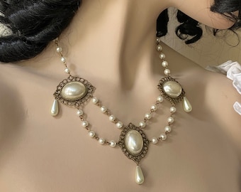 Pearl Cabochon Choker Necklace, Tudor Medieval Cosplay