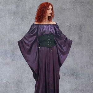Chemise dress with bat wing sleeves, purple satin chemise dress, dark purple Gothic vampire dress many colours available