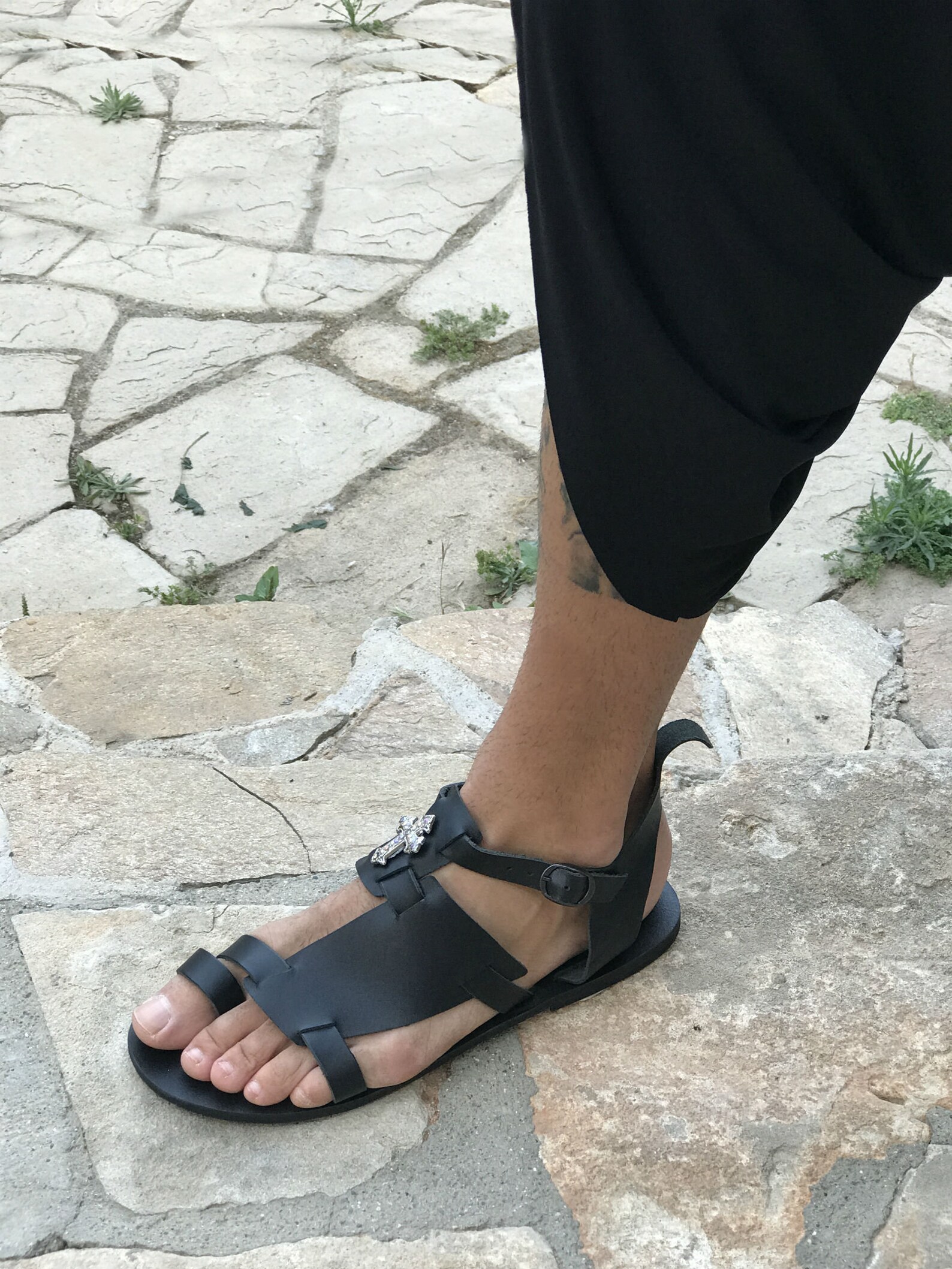 Mens Leather Sandals Unusual Sandals With Cross Toe Ring - Etsy