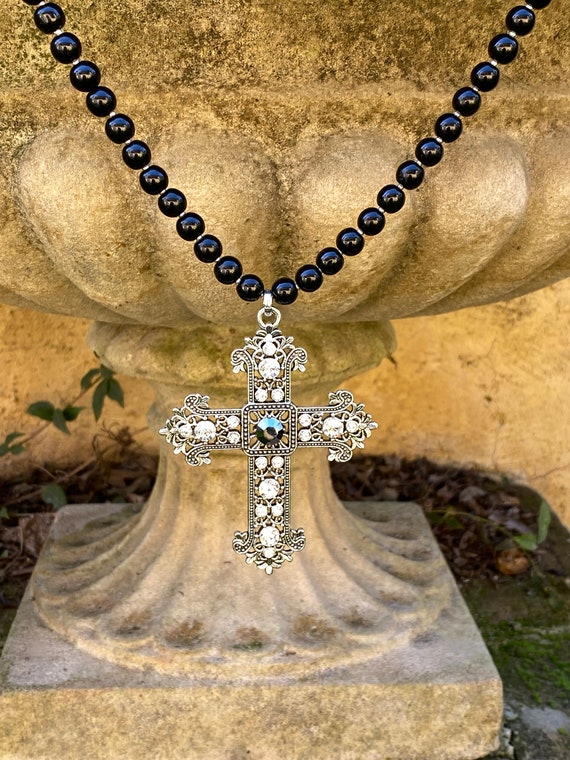 Mens Cross Pendant Gothic Cross. Necklace Filigree Cross Baroque