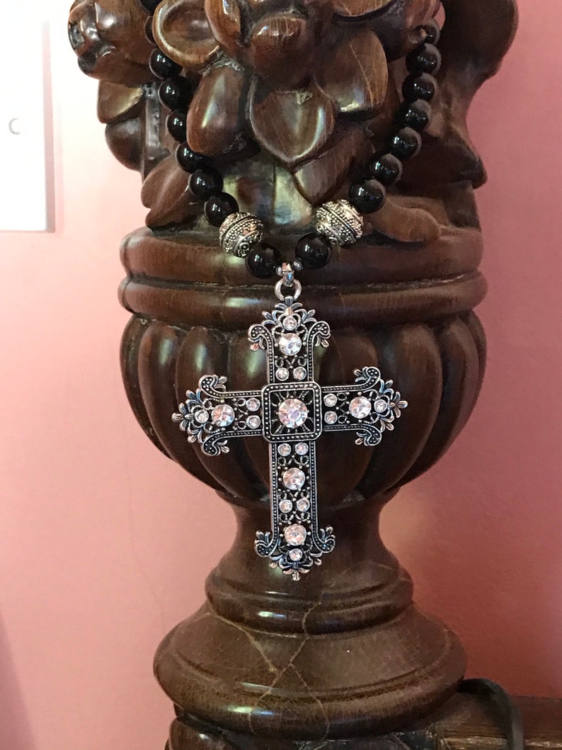 Large Cross Pendant Necklace Filigree Cross Necklace Gothic Etsy