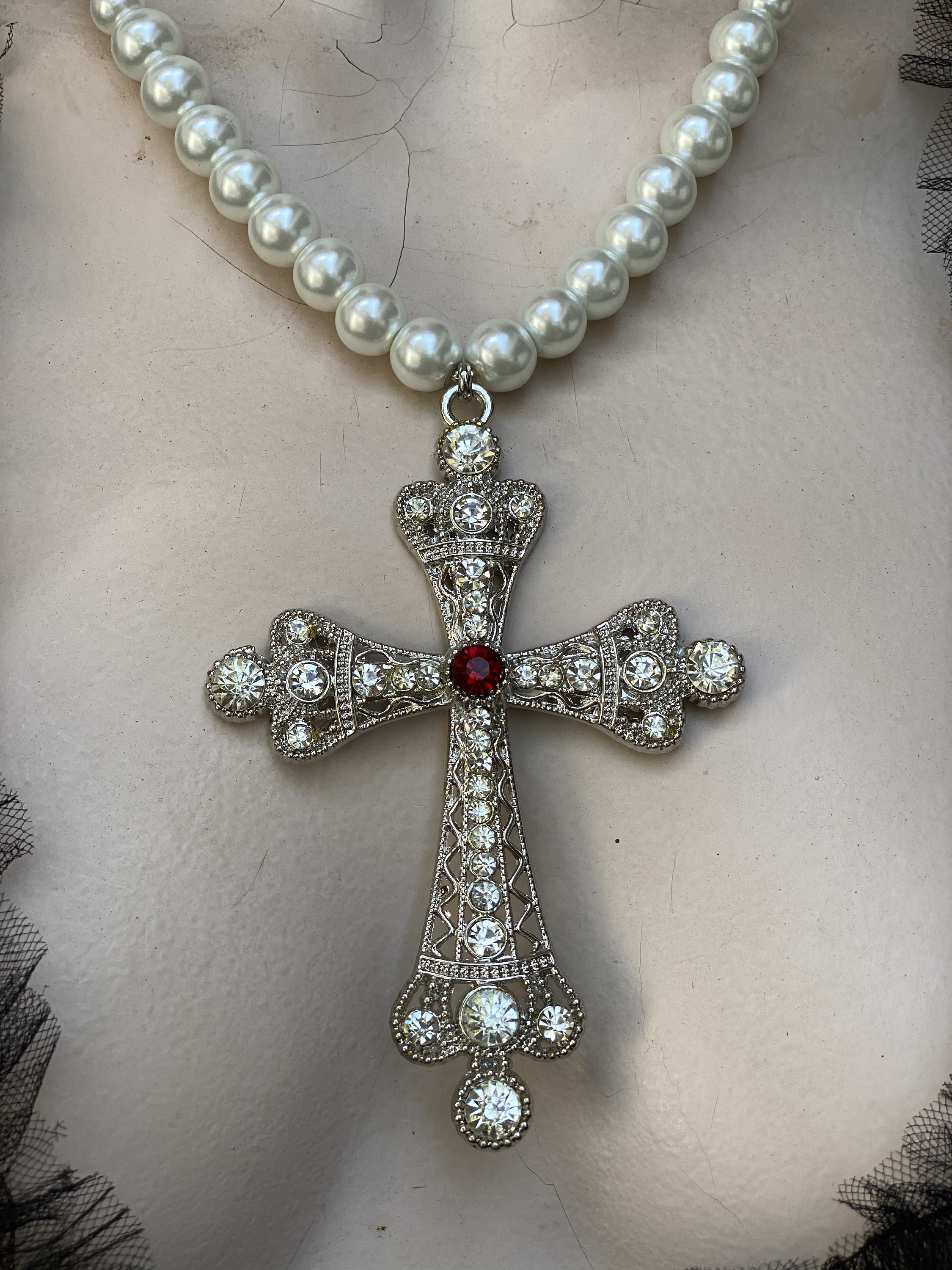 ネックレス・チョーカー [LANARCH][1169] Antique Baroque Cross Mix Necklace Renaissance Cross Necklace Baroque Cross Pendant With Pearl
