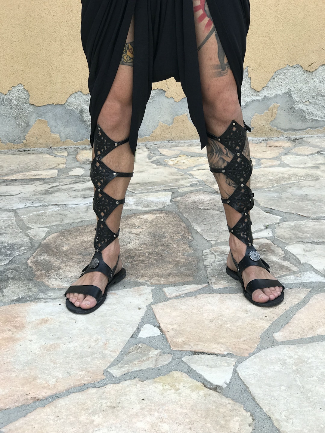 NadiaBodikian Men's Tall Knee Length Gladiator Sandals