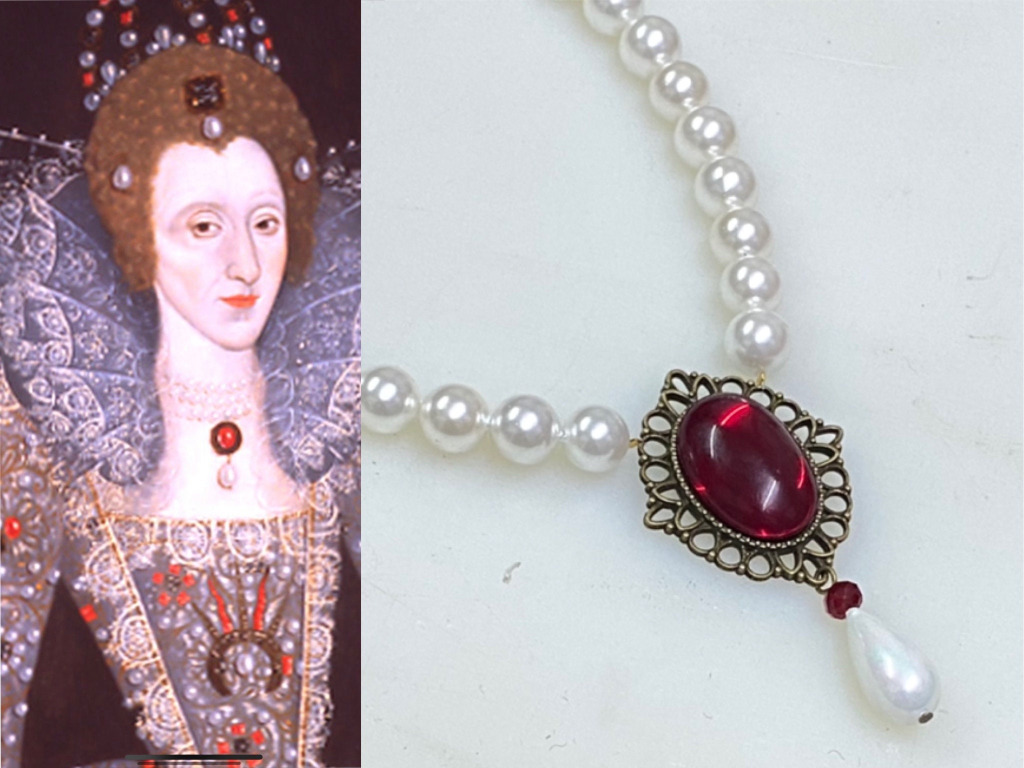 Tudor Pearl Necklace Tudor Ruby Necklace Elizabethan Necklace Queen Elizabeth Necklace Elizabethan Pearl Necklace Ruby Pendant Necklace Etsy