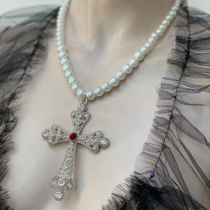 Renaissance Cross Necklace Baroque Cross Pendant With Pearl Chain ...