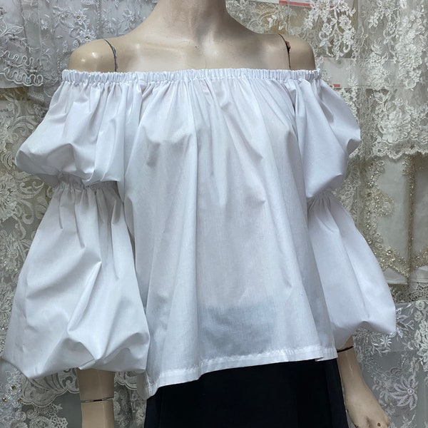 RENAISSANCE Chemise, medieval costume chemise, cotton top off the shoulder top pirate costume shirt, Renaissance blouse puffy sleeves