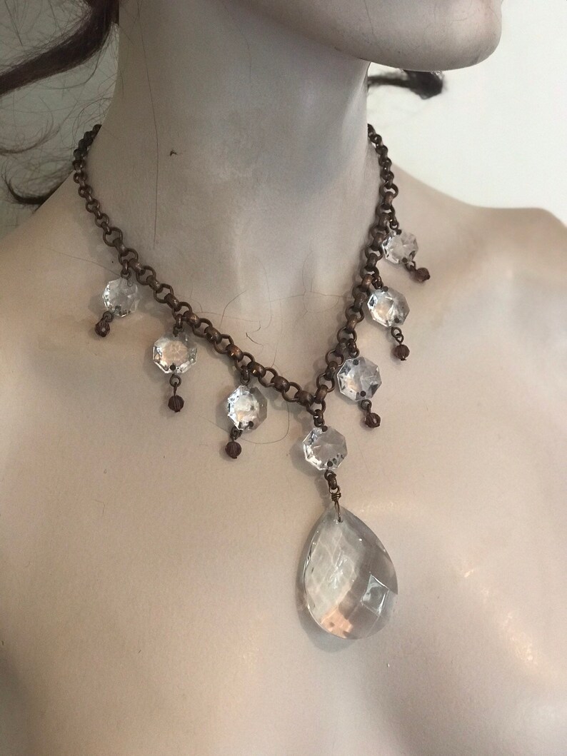 Chandelier crystal necklace vintage glass repurposed Etsy