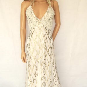 Karen Millen dress, cream & gold, backless, beaded, long glamourous, XS size 6 uk