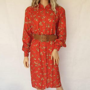 Vintage jaren 80-hemdjurk, bloemen, pure zijde, lange mouwen, schoudervullingen, medium