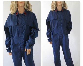 Work overalls suit, navy blue, velcro up, long sleeves, french vintage retro, pockets