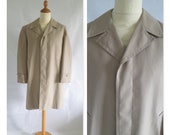 Mens rain coat, beige mackintosh, vintage retro coat, single breasted, smart formal classic coat, large collar