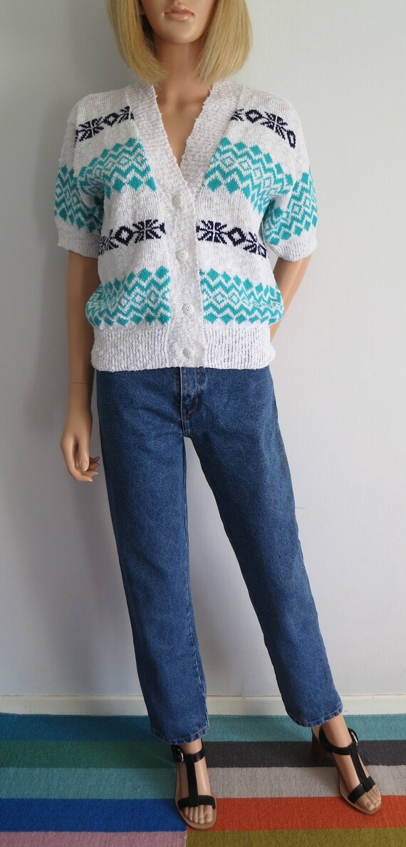 Damen Strick-Jacke Island-Wolle Cardigan Norweger mit Reißverschluss Blau