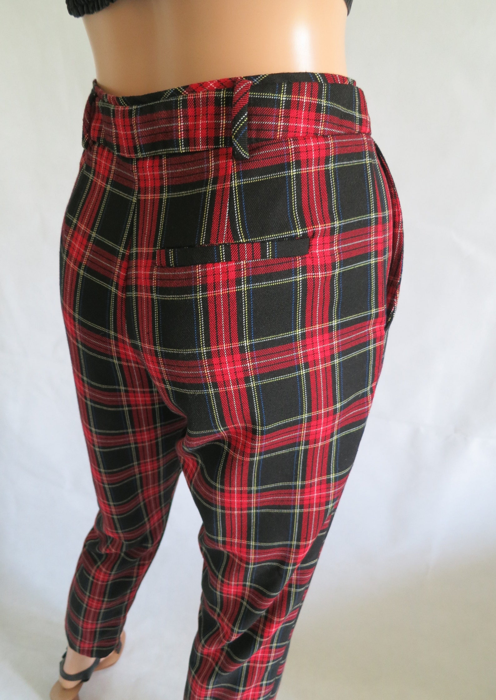 Red tartan trousers pants plaid checked high waist straight | Etsy