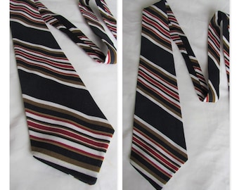 Mens tie, vintage stripey striped tie cravate, French 70's, navy red white mustard