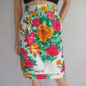 Floral summer pencil skirt, vintage retro 80's, high waist, colourful French fitted knee length summer skirt, small image 7