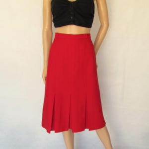 Red pleated skirt, St Michael M&S vintage, knee length, medium 12 14 uk