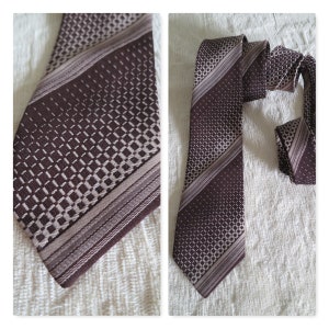 Vintage tie cravate, brown beige striped, french 70&#39;s neck tie