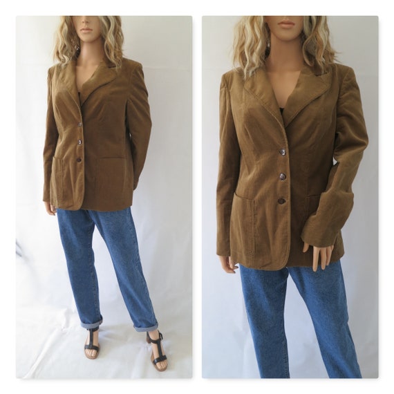 Brown Corduroy Blazer Jacket French Vintage Retro Single Etsy