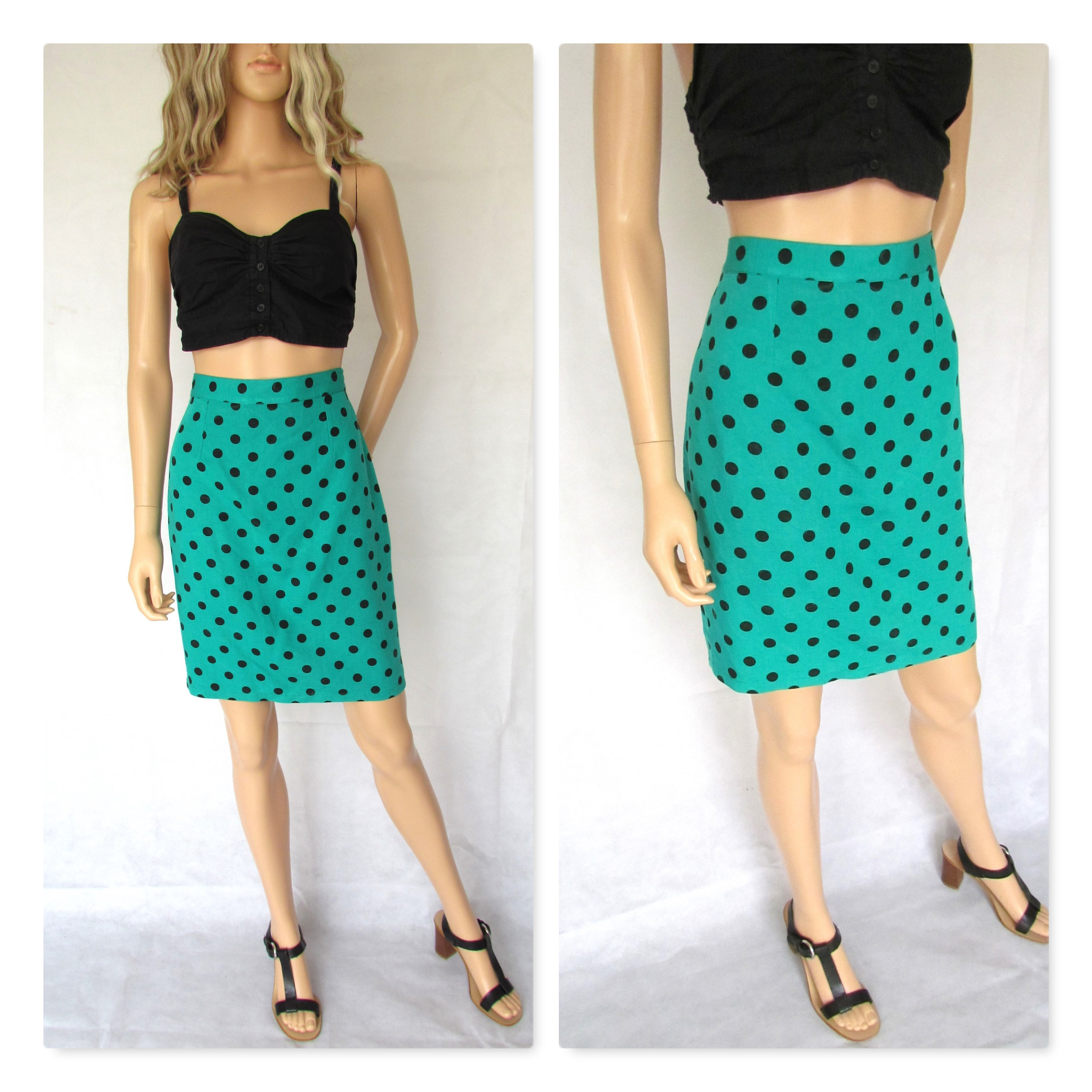 Green skirt with black polka dots hot sale