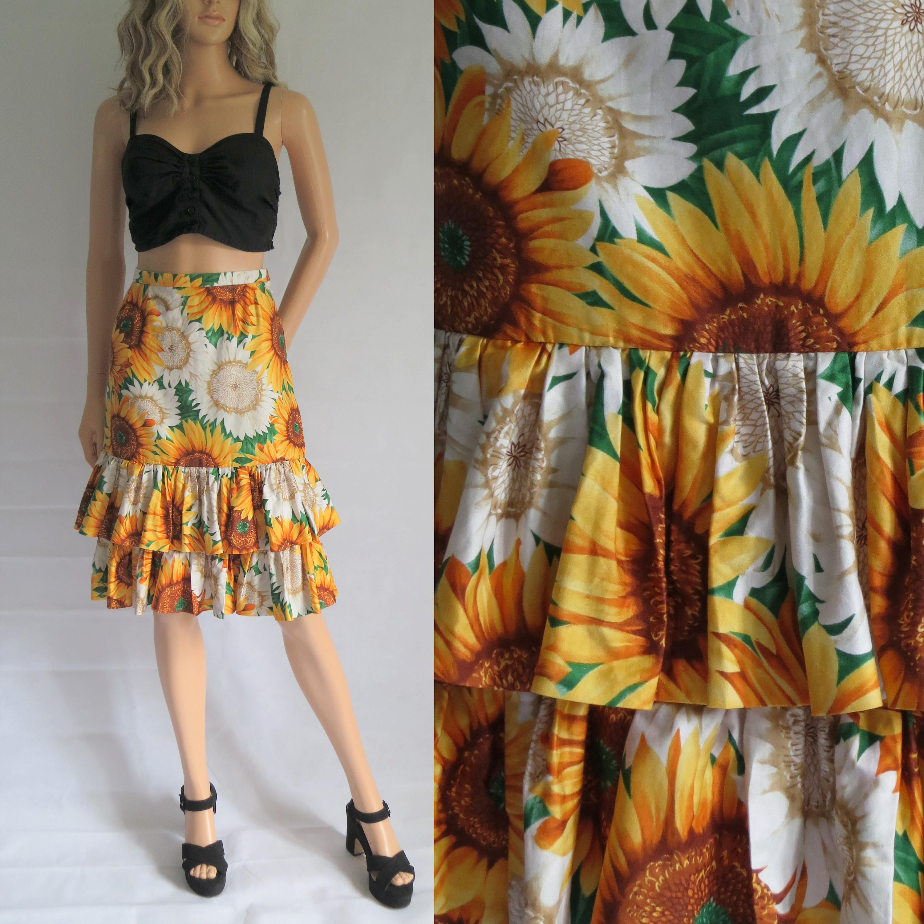 Sunflower Floral Skirt High Waisted 