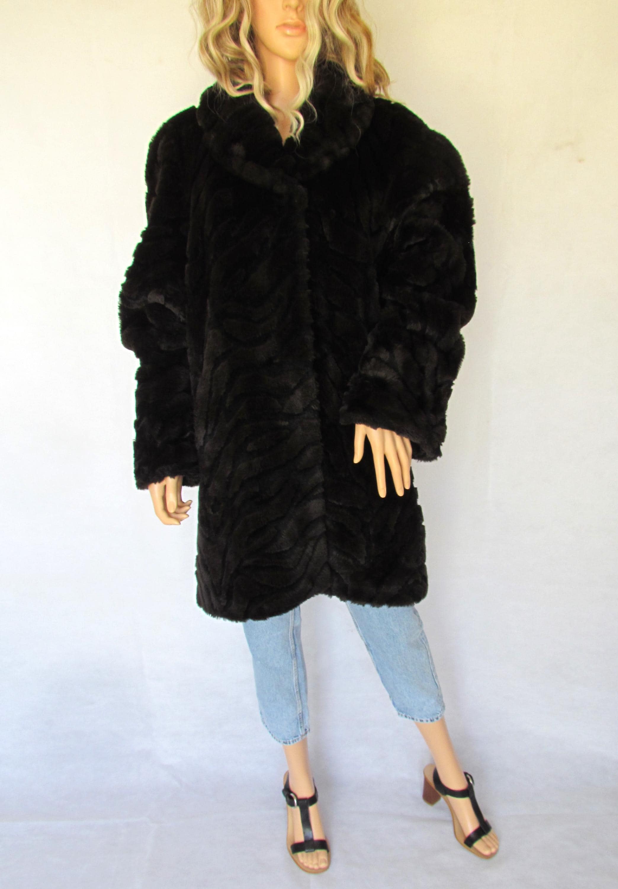 ヴィンテージフェイクファーコートジャケット、ダークブラウン