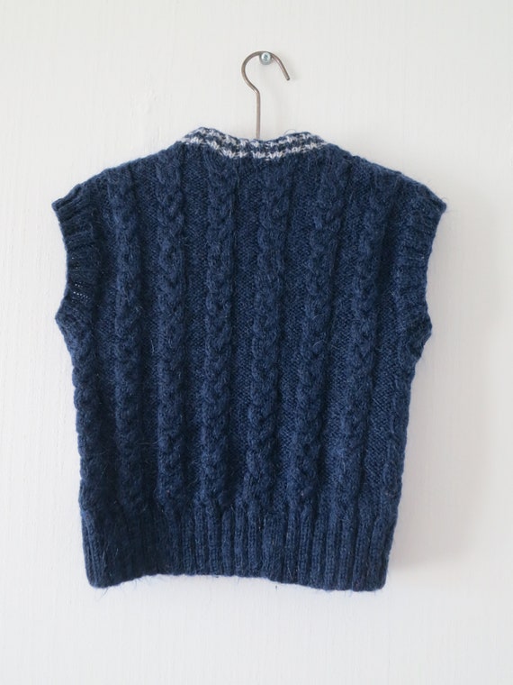 Boy's knitted vest tanktop, navy blue & grey stri… - image 2