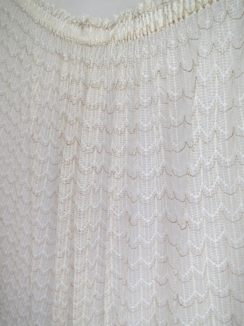 Cream brown wool net curtain french vintage retro width 81 inches white curtain textured woolly length 96 inches