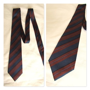 Corbata de seda vintage, corbata de seda a rayas rojas y azul marino
